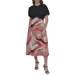 Dkny Womens  Mix Media Print Dress